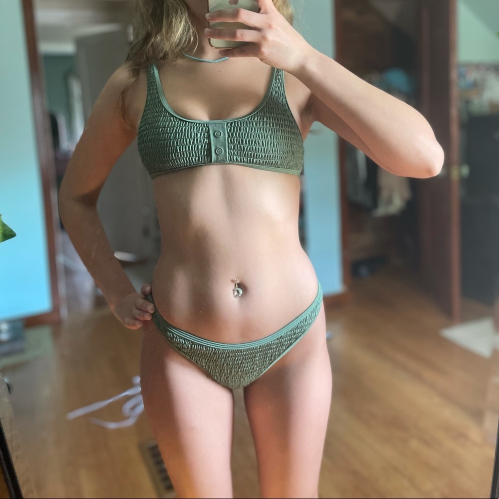 Green ruched bikini